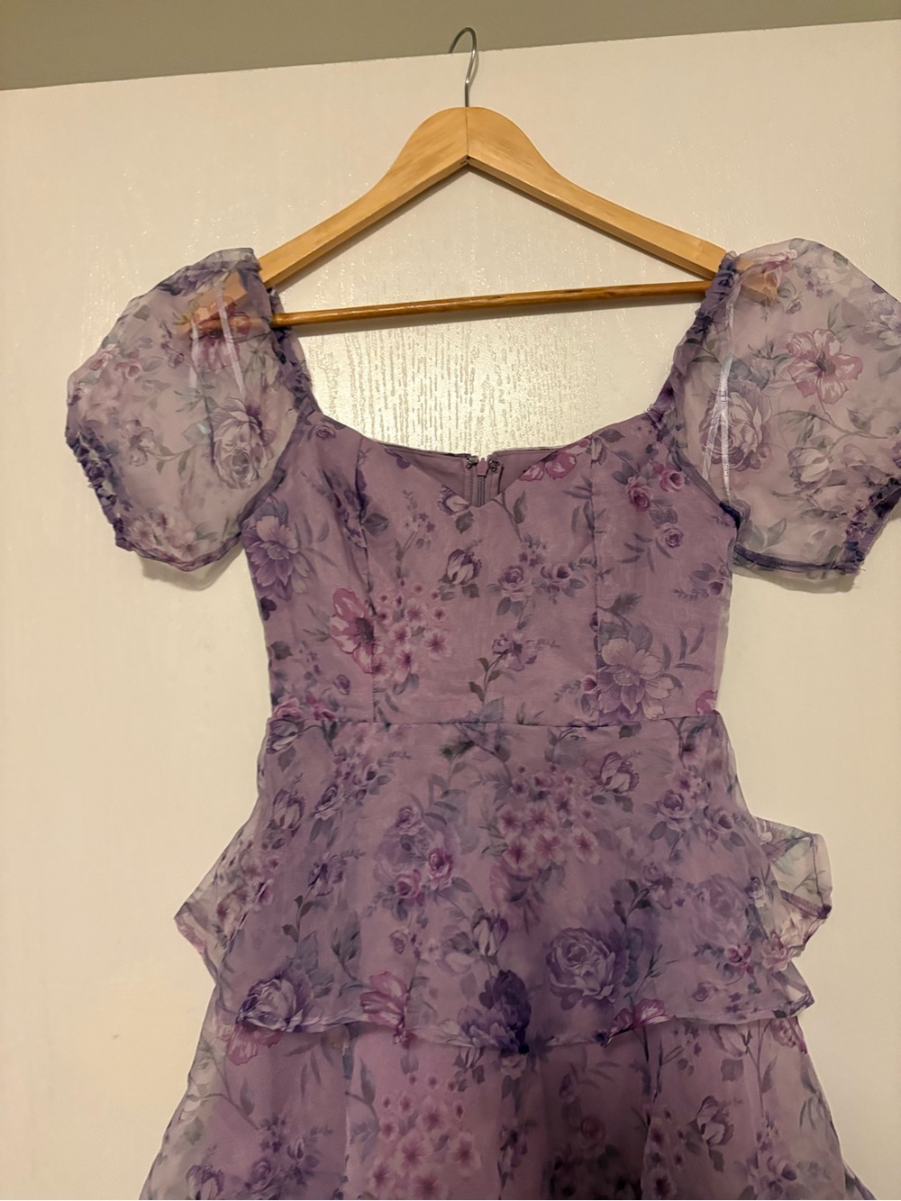 Lulus Oh-So Stunning Purple Floral Organza Tiered Midi Dress - Picture 6 of 12